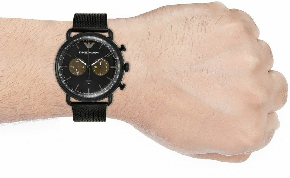 Emporio Armani Aviator Black Dial Black Mesh Bracelet Watch For Men - AR11142 Watches Emporio Armani   