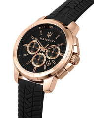 Maserati Successo 44mm Black Rose Gold Dial Black Rubber Strap Watch For Men - R8871621012 Watches Maserati   