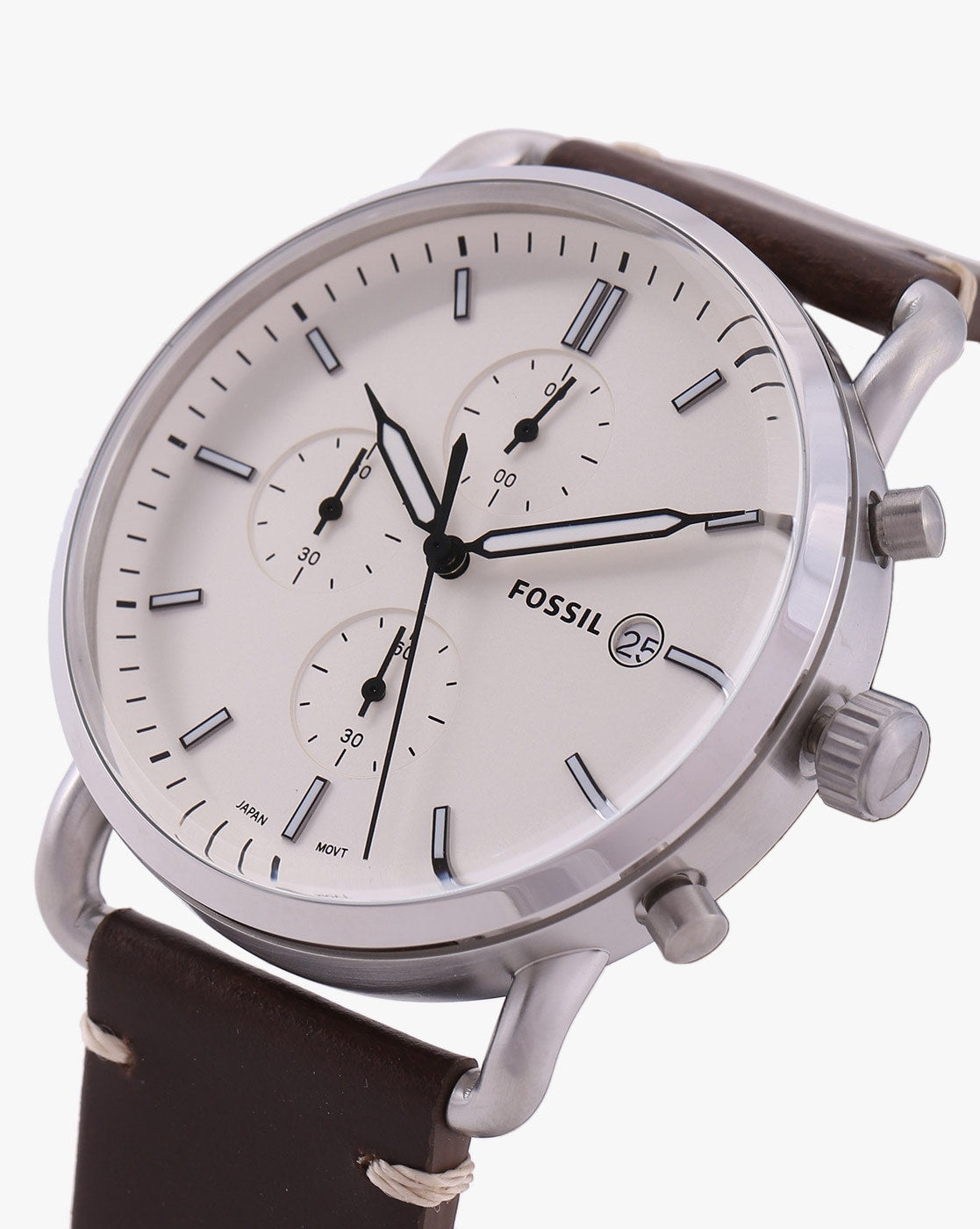 Fossil The Commuter White Dial Brown Leather Strap Watch for Men - FS5402 Watches Fossil   