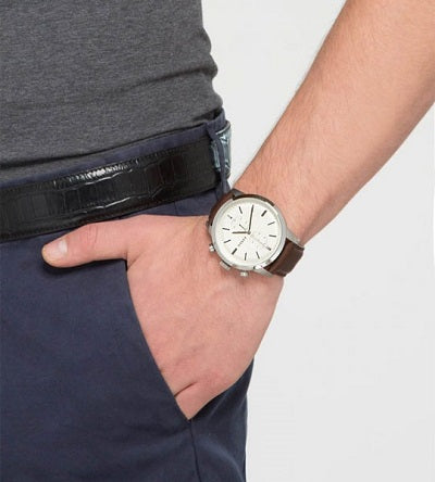 Fossil Townsman Chronograph White Dial Brown Leather Strap Watch for Men - FS5350 Watches Fossil   