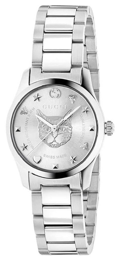 Gucci G Timeless Silver Dial Silver Steel Strap Watch For Women - YA126595 Watches Gucci   