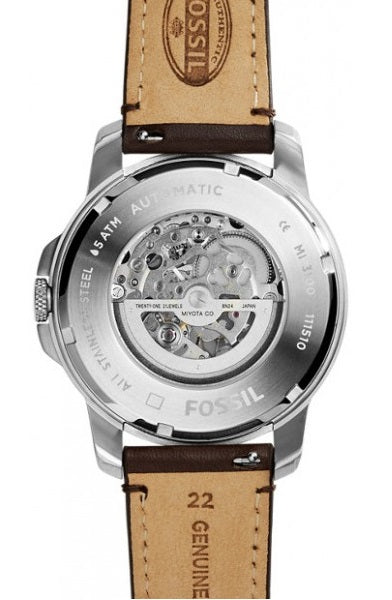 Fossil Grant Automatic Skeleton Black Dial Brown Leather Strap Watch for Men - ME3100 Watches Fossil   