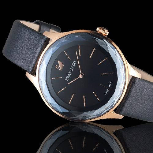 Swarovski Octea Nova Grey Dial Grey Leather Strap Watch for Women - 5295358 Watches Swarovski   