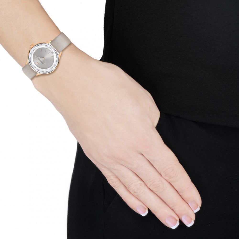 Swarovski Octea Nova Grey Dial Grey Leather Strap Watch for Women - 5295326 Watches Swarovski   