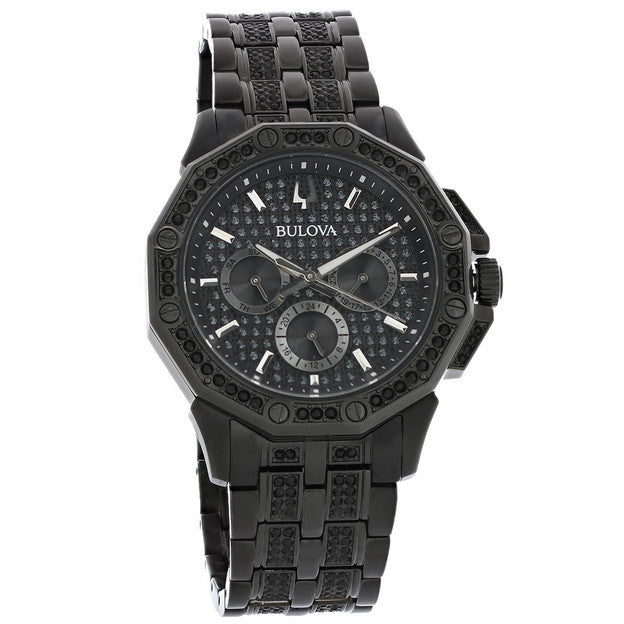 Bulova Octova Chronograph Black Crystal Dial Black Steel Strap Watch for Men - 98C134 Watches Bulova   