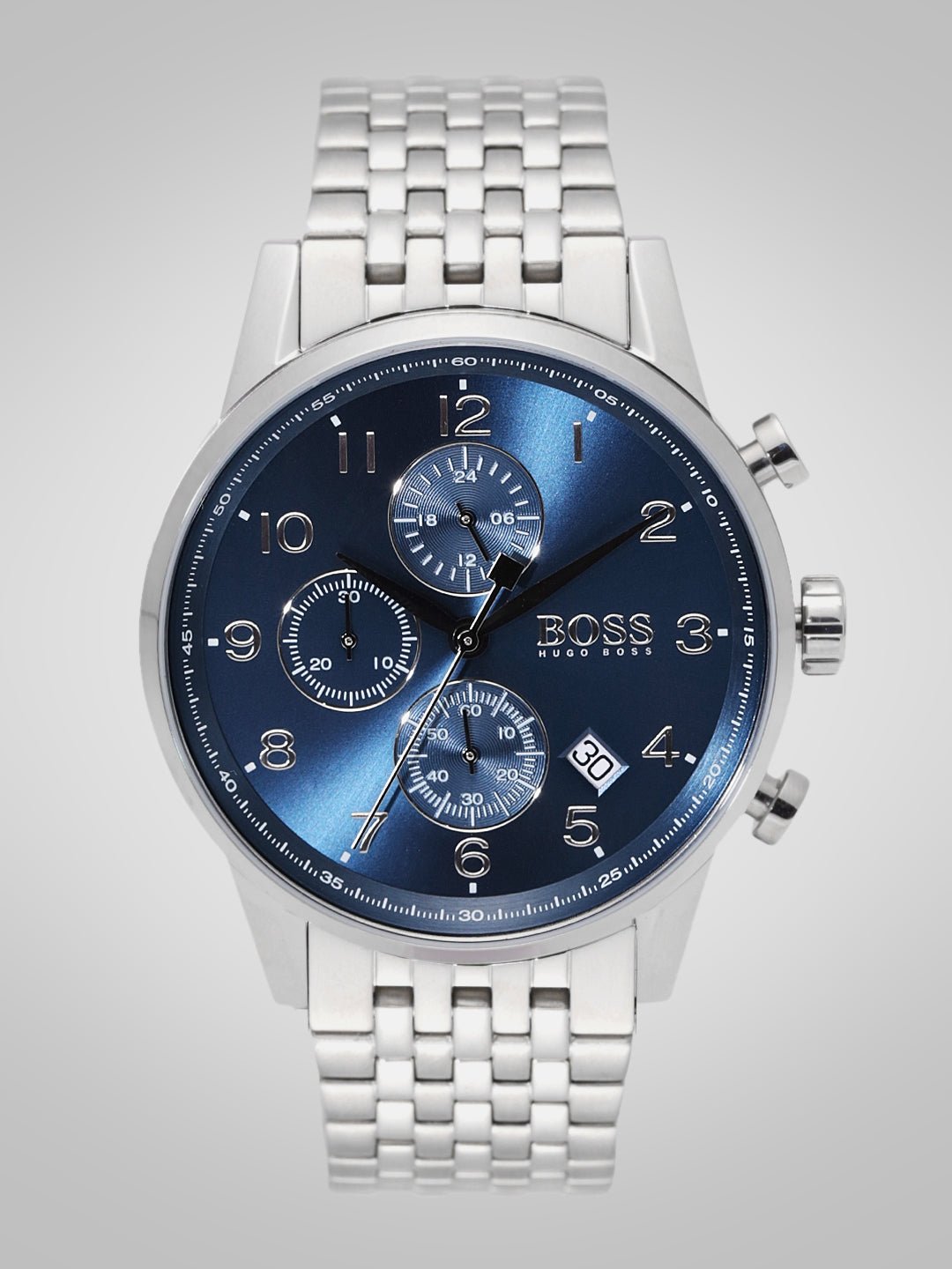 Hugo Boss Navigator Chronograph Blue Dial Silver Steel Strap Watch for Men - 1513498 Watches Hugo Boss   