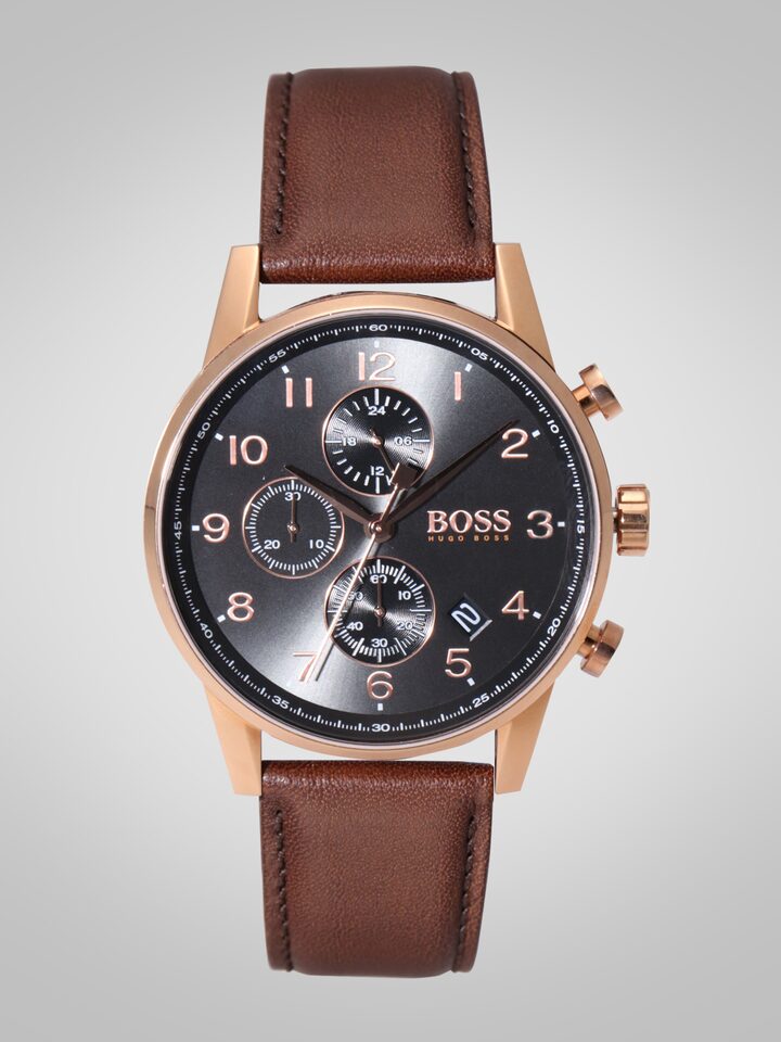 Hugo Boss Navigator Grey Dial Brown Leather Strap Watch for Men - 1513496 Watches Hugo Boss   