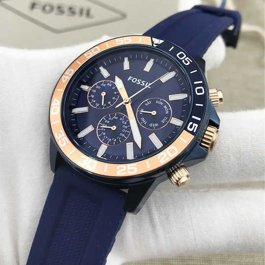 Fossil Bannon Multifunction Blue Dial Blue Silicone Strap Watch for Men - BQ2498 Watches Fossil   