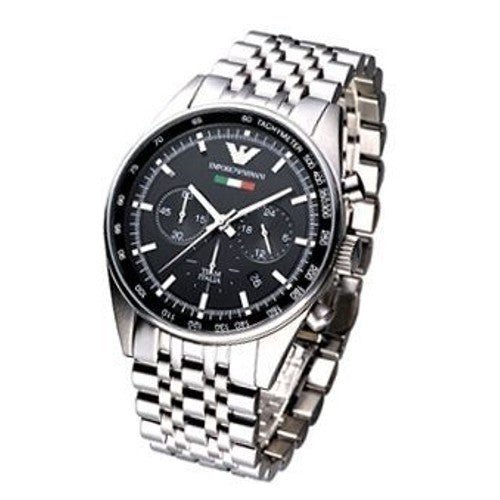 Emporio Armani Team Italia Chronograph Black Dial Silver Stainless Steel Strap Watch For Men - AR5983 Watches Emporio Armani   