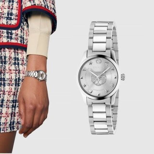 Gucci G Timeless Silver Dial Silver Steel Strap Watch For Women - YA126595 Watches Gucci   