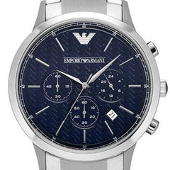 Emporio Armani Renato Chronograph Blue Dial Silver Stainless Steel Watch For Men - AR2486 Watches Emporio Armani   