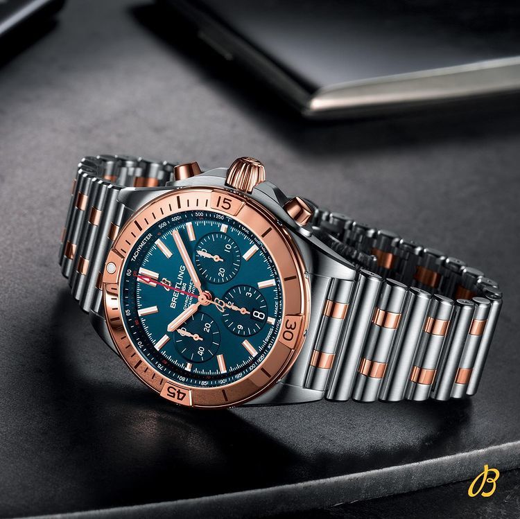 Breitling Chronomat B01 42mm Blue Dial Two Tone Steel Strap Watch for Men - UB0134101C1U1 Watches Breitling   