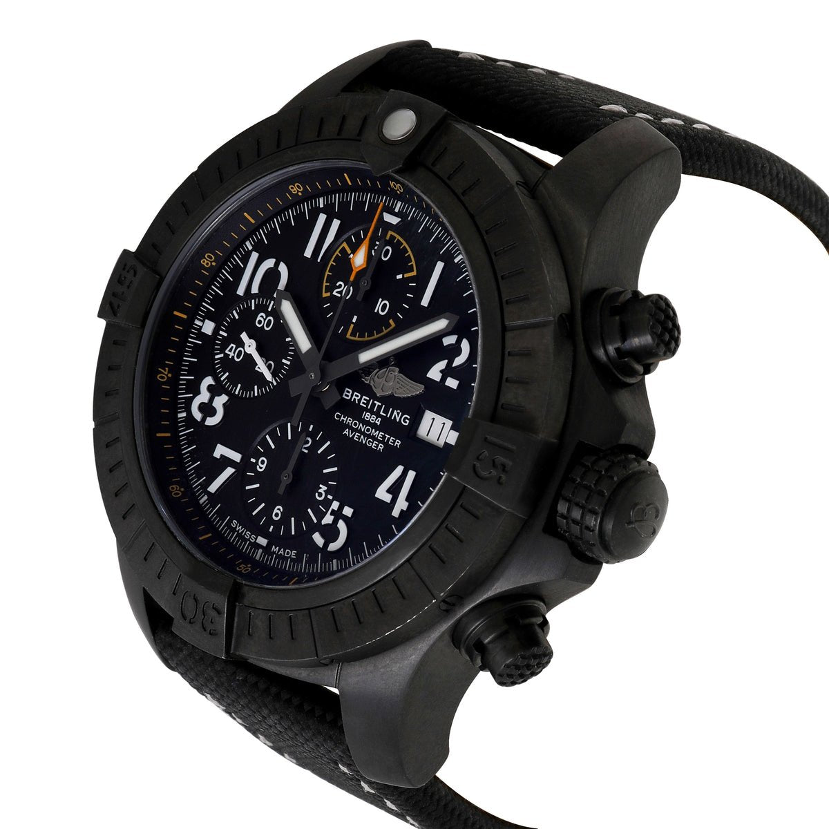 Breitling Avenger Chronograph 45mm Night Mission Black Dial Black Nylon Strap Watch for Men - V13317101B1X1 Watches Breitling   