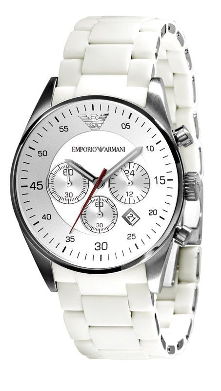 Emporio Armani Sport Chronograph White Dial White Silicone Strap Watch For Men - AR5859 Watches Emporio Armani   