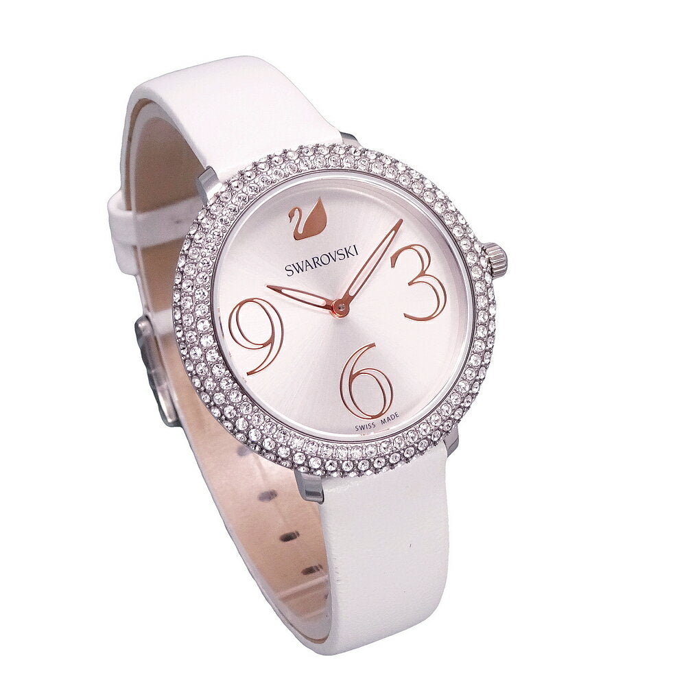 Swarovski Crystal Frost Silver Dial White Leather Strap Watch for Women - 5484070 Watches Swarovski   