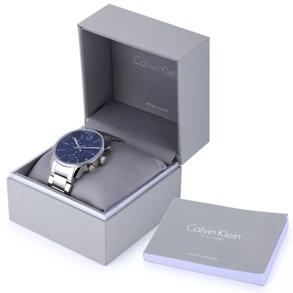 Calvin Klein City Chronograph Blue Dial Silver Steel Strap Watch for Men - K2G2714N Watches Calvin Klein   