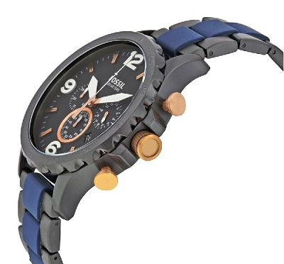 Fossil Nate Chronograph Blue Dial Two Tone Steel Strap Watch for Men - JR1494 Watches Fossil   