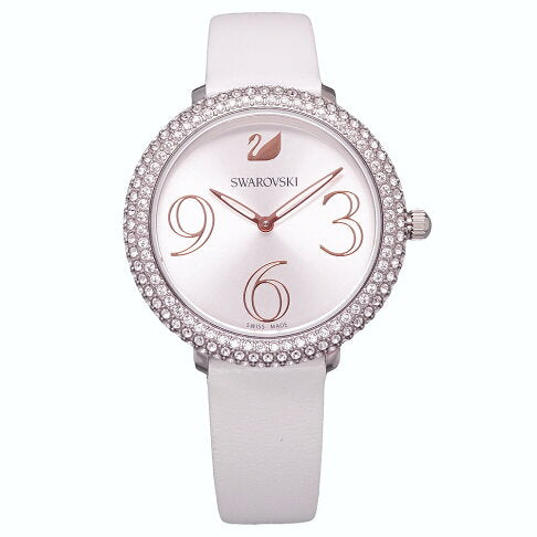 Swarovski Crystal Frost Silver Dial White Leather Strap Watch for Women - 5484070 Watches Swarovski   