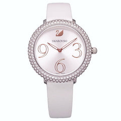 Swarovski Crystal Frost Silver Dial White Leather Strap Watch for Women - 5484070 Watches Swarovski   