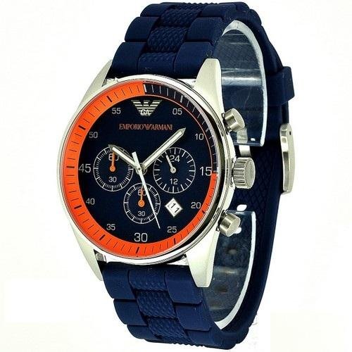 Emporio Armani Chronograph Blue Dial Blue Rubber Strap Watch For Men - AR5864 Watches Emporio Armani   