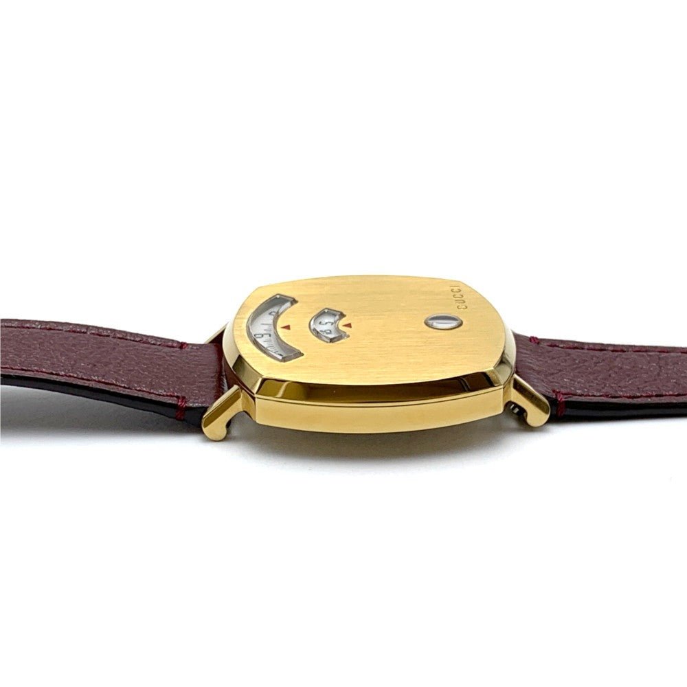 Gucci Grip Yellow Gold Dial Maroon Leather Strap Watch For Women - YA157405 Watches Gucci   