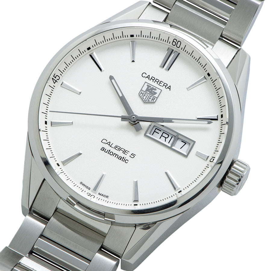 Tag Heuer Carrera Calibre 5 Automatic 41mm White Dial Silver Steel Strap Watch for Men - WAR201B.BA0723 Watches Tag Heuer   