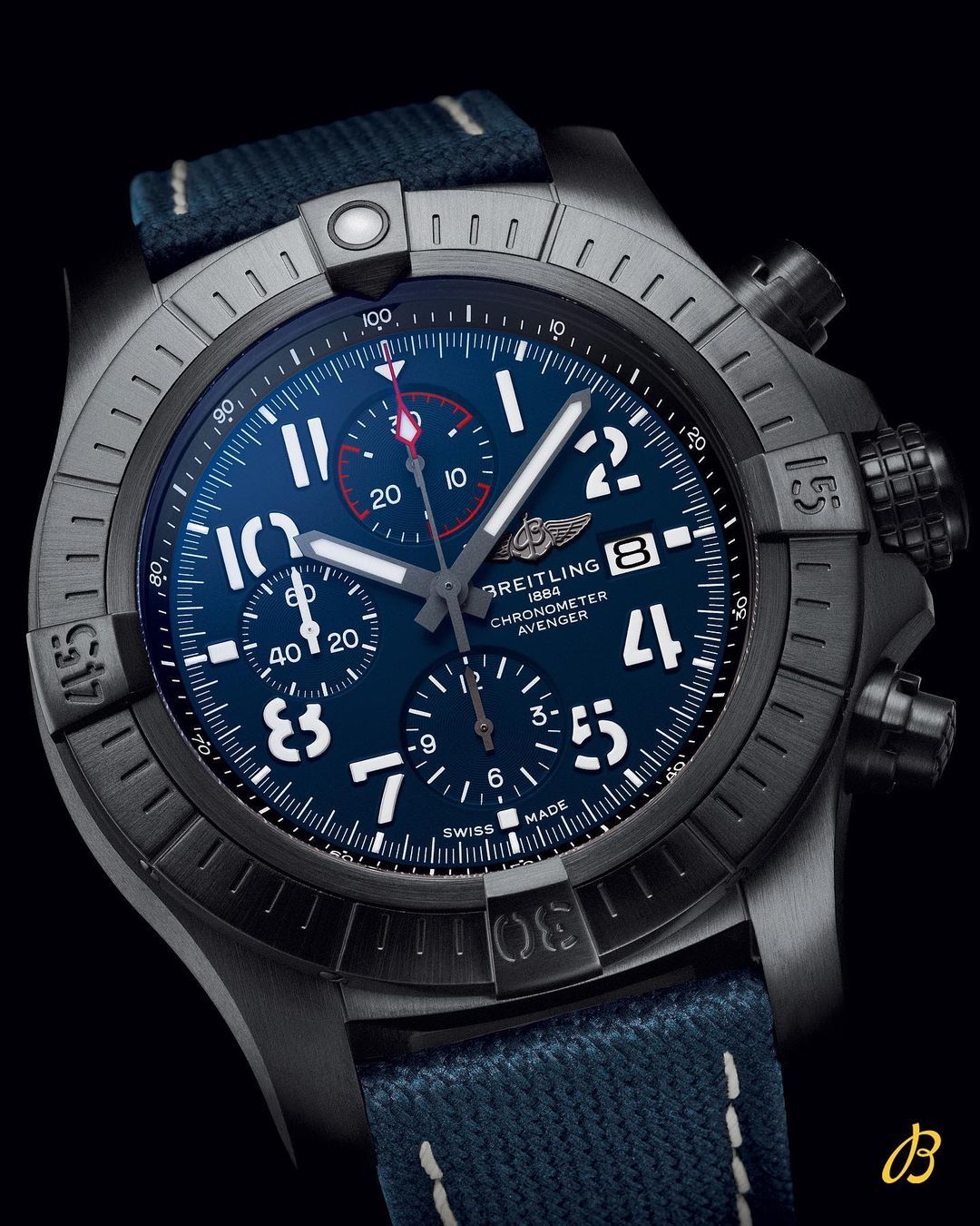 Breitling Super Avenger Chronograph 48 Night Mission Blue Dial Blue Leather Strap Watch for Men - V13375101C1X2 Watches Breitling   