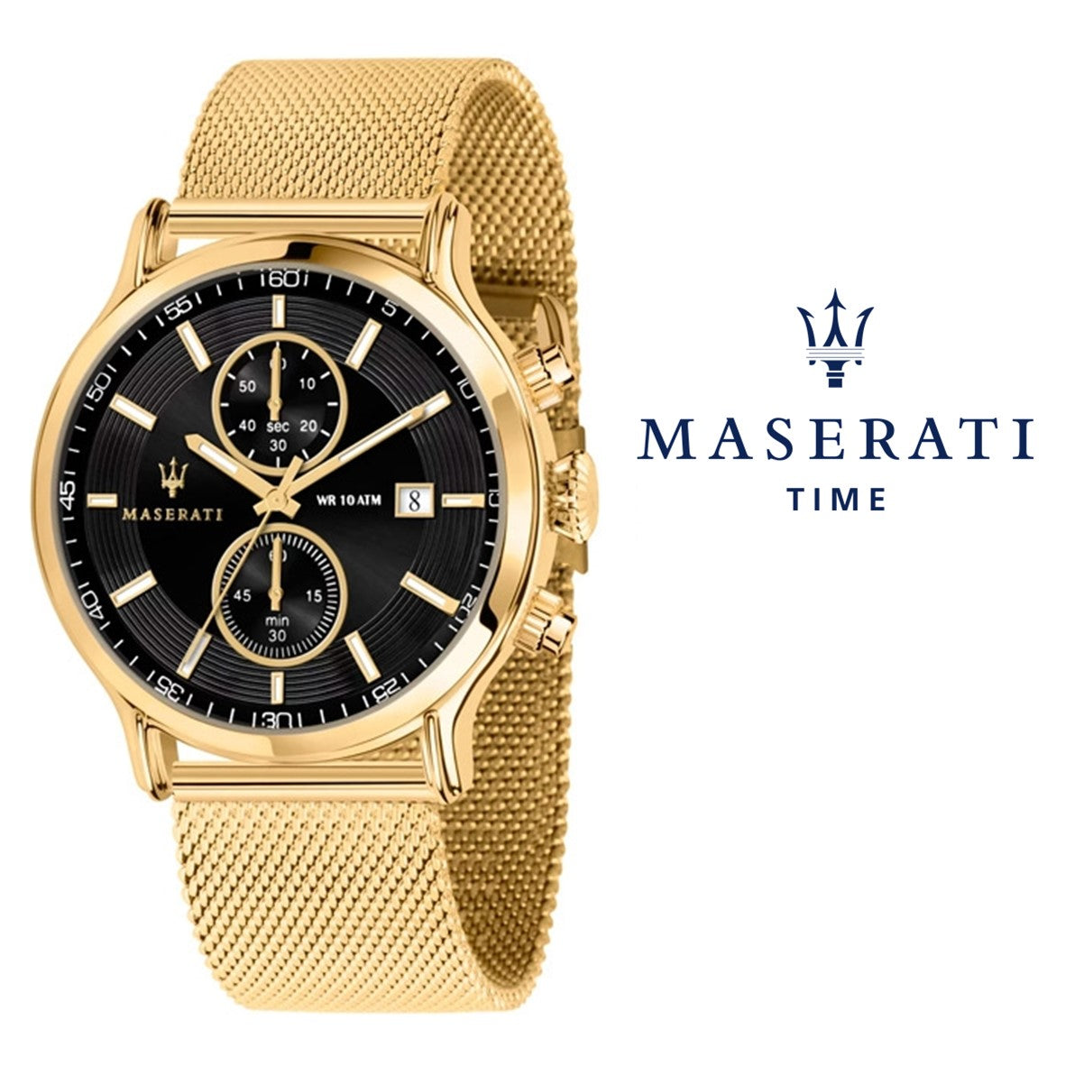 Maserati Epoca 42mm Black Dial Gold Mesh Bracelet Watch For Men - R8873618007 Watches Maserati   