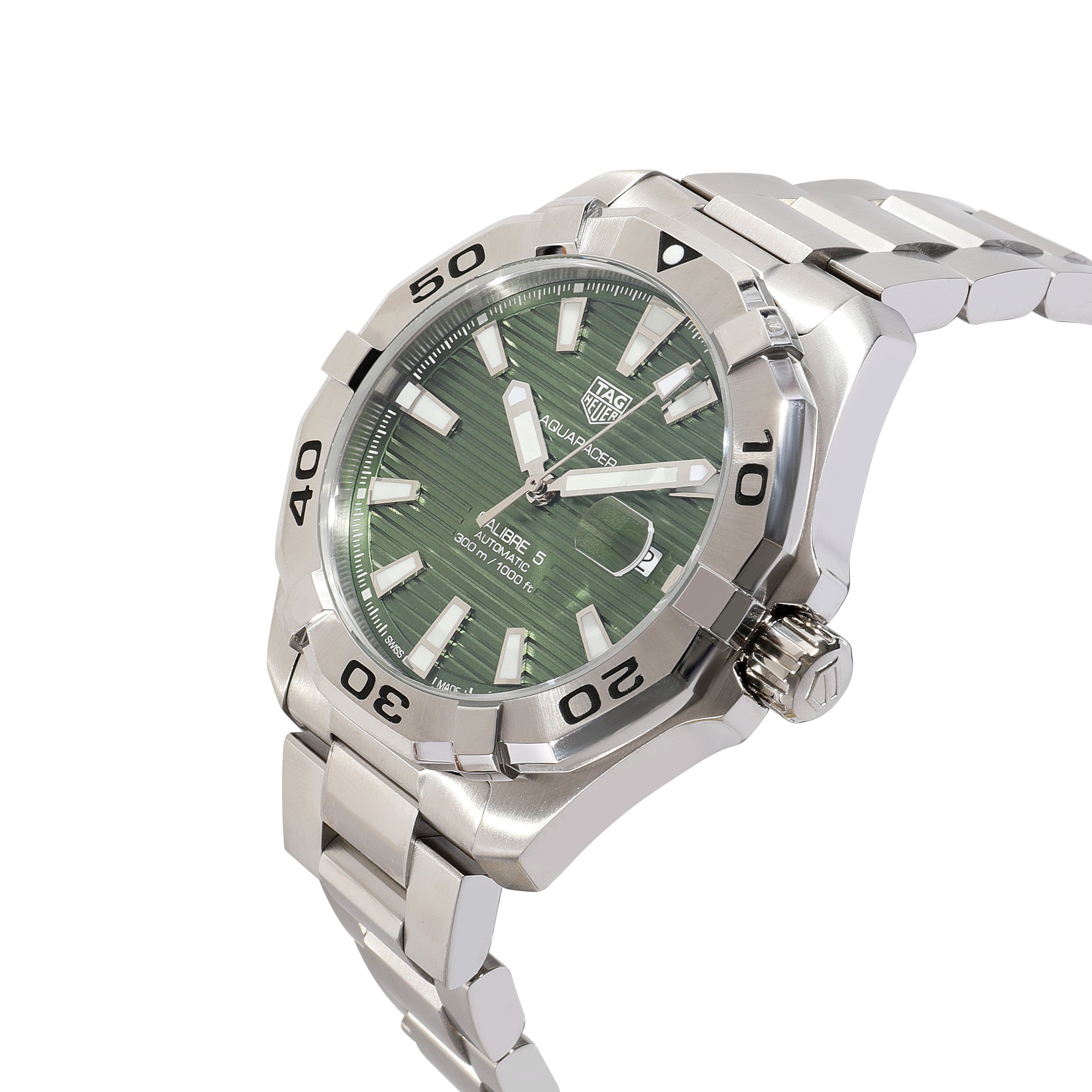 Tag Heuer Aquaracer Calibre 5 Automatic Green Dial Silver Steel Strap Watch for Men - WAY2015.BA0927 Watches Tag Heuer   