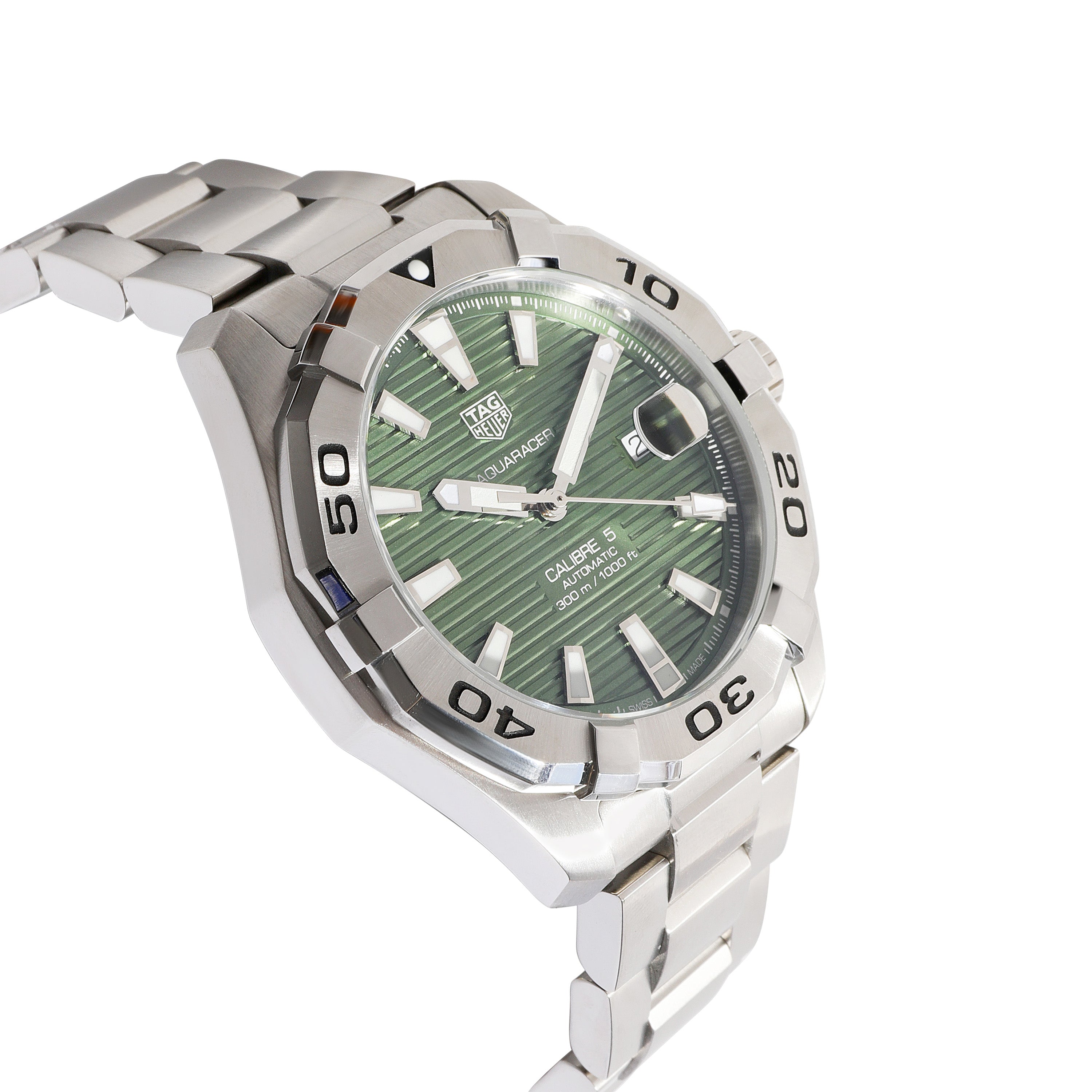 Tag Heuer Aquaracer Calibre 5 Automatic Green Dial Silver Steel Strap Watch for Men - WAY2015.BA0927 Watches Tag Heuer   