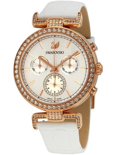 Swarovski Era Journey Silver Dial White Leather Strap Watch for Women - 5295369 Watches Swarovski   