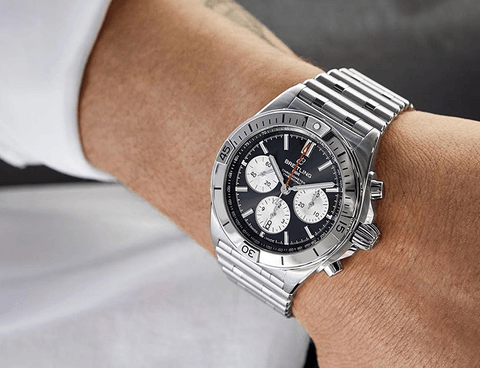 Breitling Chronomat B01 42mm Black Dial Silver Steel Strap Watch for Men - AB0134101B1A1 Watches Breitling   