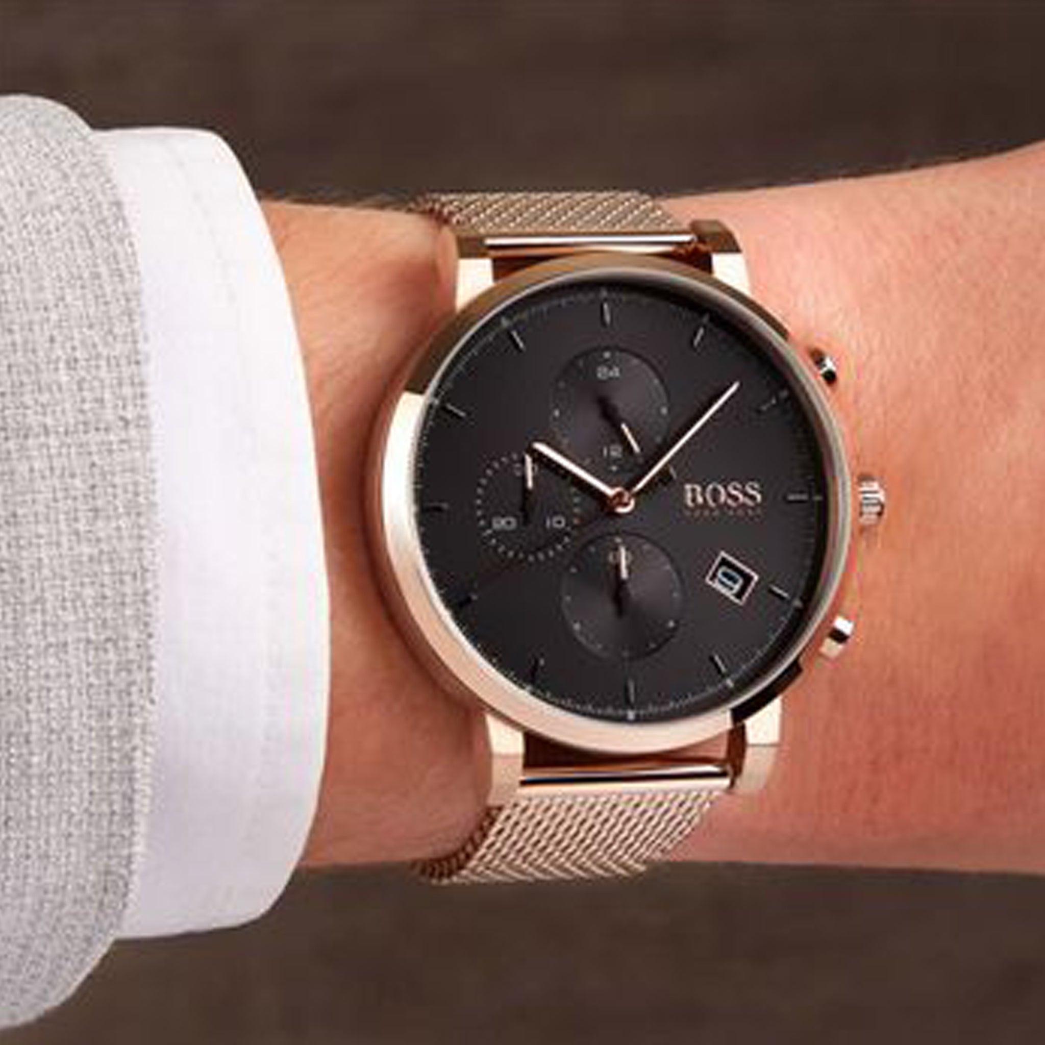 Hugo Boss Integrity Black Dial Gold Mesh Bracelet Watch for Men - 1513808 Watches Hugo Boss   