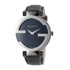 Gucci G Interlocking Black Dial Black Leather Strap Watch For Women - YA133501 Watches Gucci   