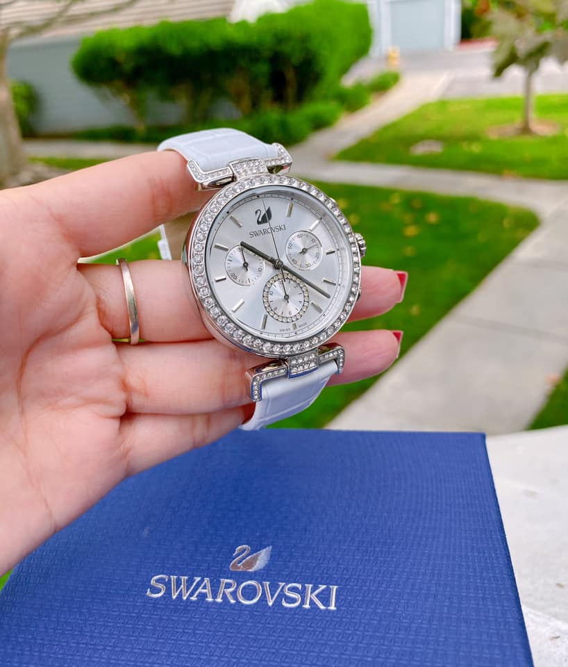 Swarovski Era Journey Silver Dial White Leather Strap Watch for Women - 5295346 Watches Swarovski   