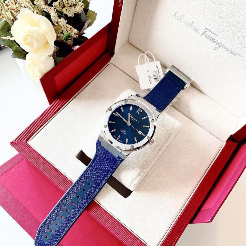 Salvatore Ferragamo F-80 Classics Blue Dial Blue Leather Strap Watch for Men - SFDT00719 Watches Salvatore Ferragamo   