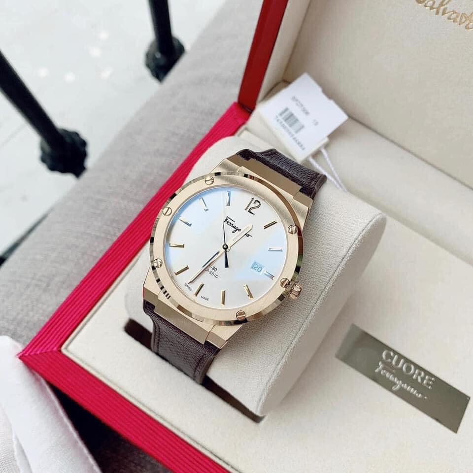 Salvatore Ferragamo Classic White Dial Brown Leather Strap Watch for Men - SFDT00819 Watches Salvatore Ferragamo   