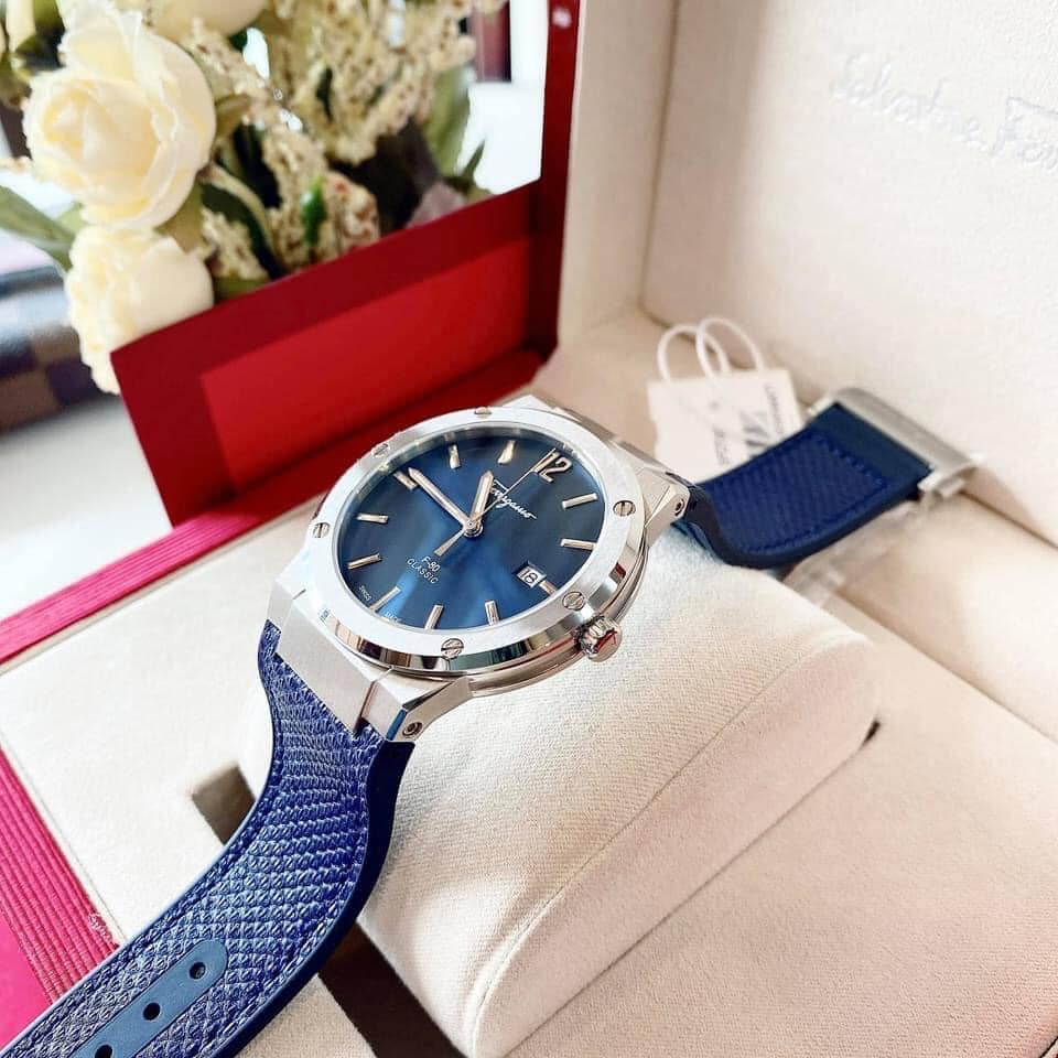 Salvatore Ferragamo F-80 Classics Blue Dial Blue Leather Strap Watch for Men - SFDT00719 Watches Salvatore Ferragamo   
