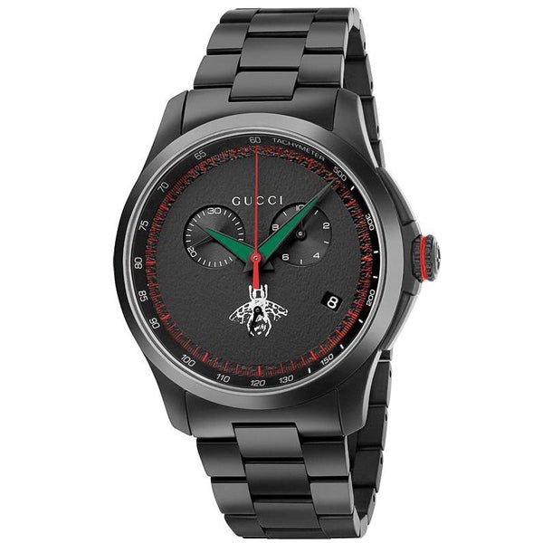 Gucci G-Timeless Chronograph Black Dial Black Steel Strap Watch For Men - YA126269 Watches Gucci   