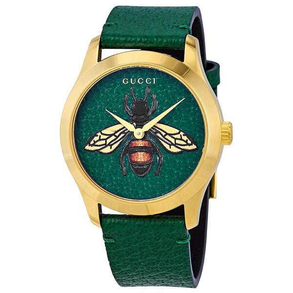 Gucci G Timeless Bee Green Dial Green Leather Strap Watch For Women - YA1264065 Watches Gucci   