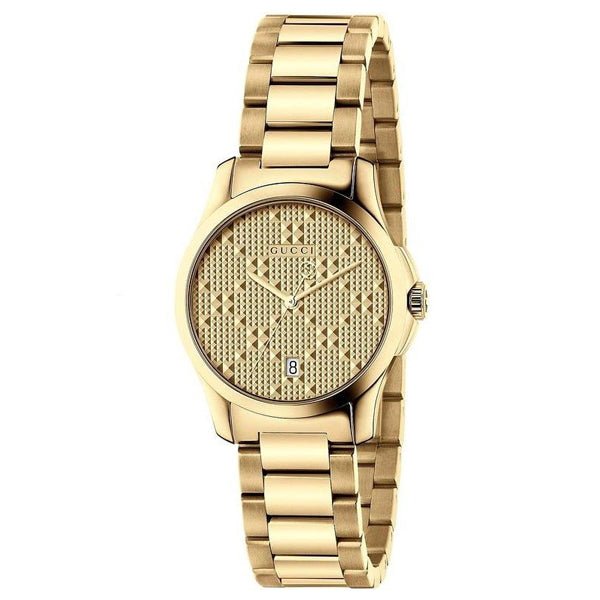 Gucci G Timeless Gold Dial Gold Steel Strap Watch For Women - YA126553 Watches Gucci   