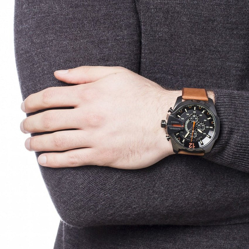 Diesel Mega Chief Quartz Chronograph Brown Leather Watch For Men - DZ4343 Watches Diesel   