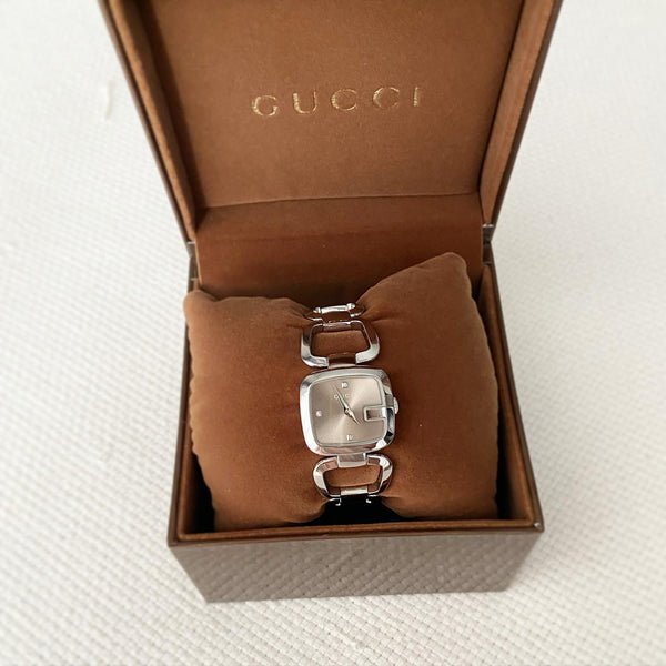 Gucci G Gucci Brown Dial Silver Steel Strap Watch For Women - YA125503 Watches Gucci   