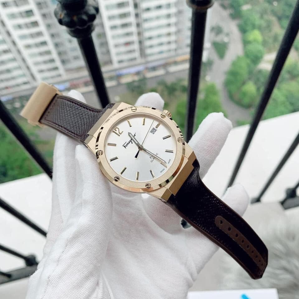 Salvatore Ferragamo Classic White Dial Brown Leather Strap Watch for Men - SFDT00819 Watches Salvatore Ferragamo   