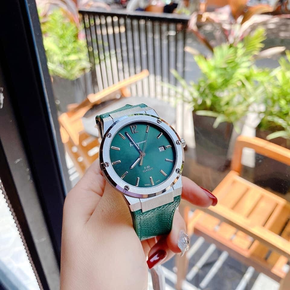 Salvatore Ferragamo F-80 Classic Green Dial Green Leather Strap Watch for Men - SFDT00519 Watches Salvatore Ferragamo   