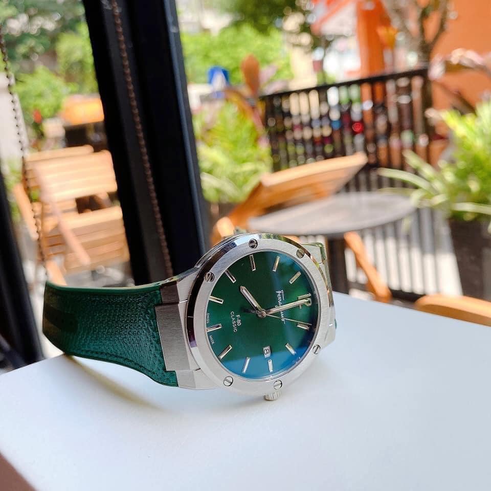 Salvatore Ferragamo F-80 Classic Green Dial Green Leather Strap Watch for Men - SFDT00519 Watches Salvatore Ferragamo   
