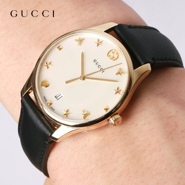 Gucci G-Timeless Mother of Pearl Dial Black Leather Strap Watch For Women - YA1264044 Watches Gucci   