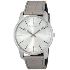 Calvin Klein City Silver Dial Grey Leather Strap Watch for Men - K2G211Q4 Watches Calvin Klein   