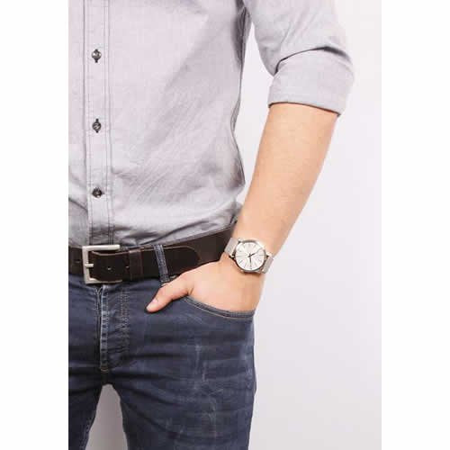 Calvin Klein City Silver Dial Grey Leather Strap Watch for Men - K2G211Q4 Watches Calvin Klein   