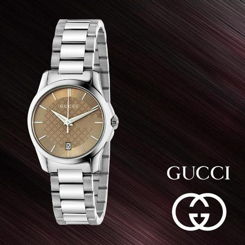 Gucci G Timeless Brown Dial Silver Steel Strap Watch For Women - YA126526 Watches Gucci   